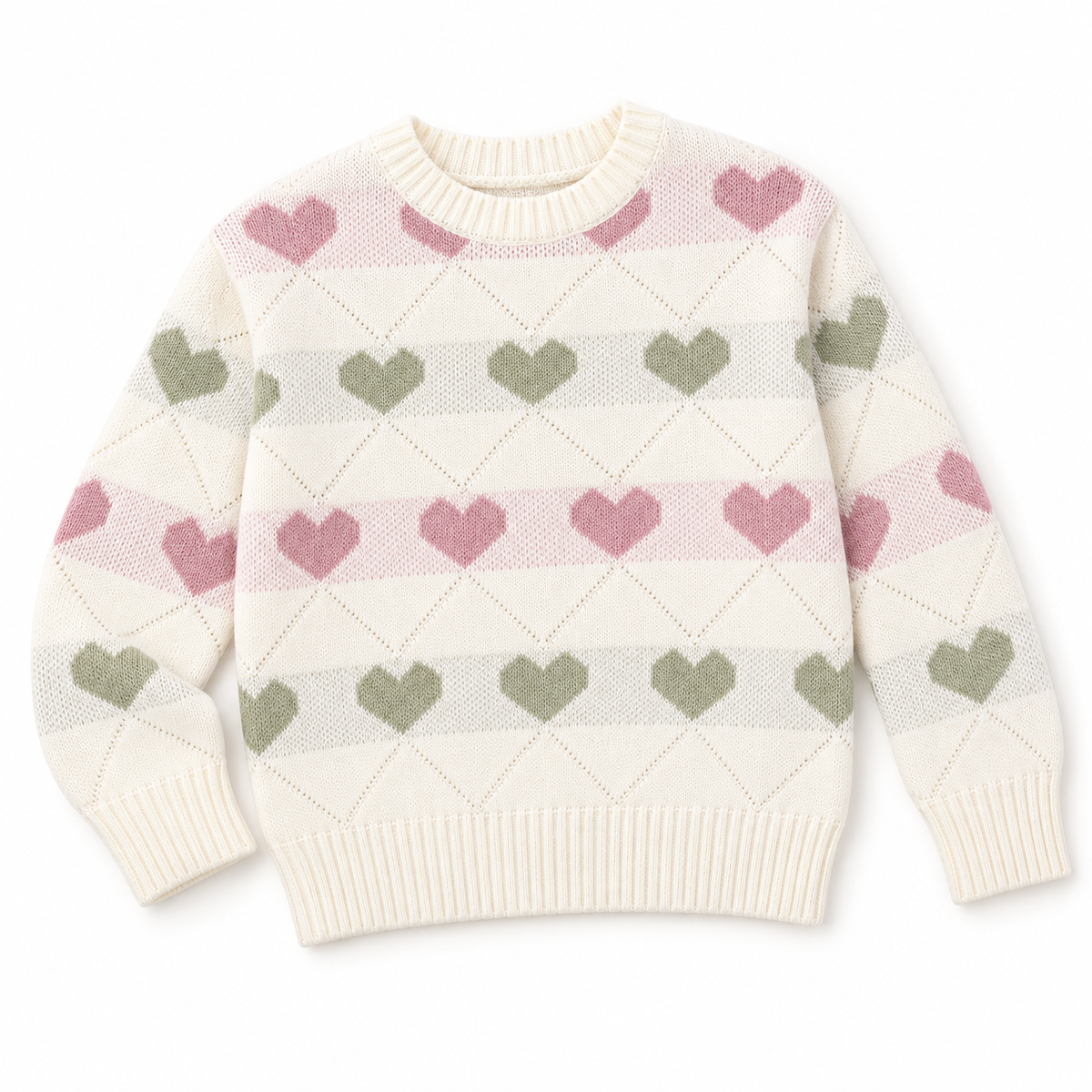 Girls Knitted Sweatshirt - Heart Pattern
