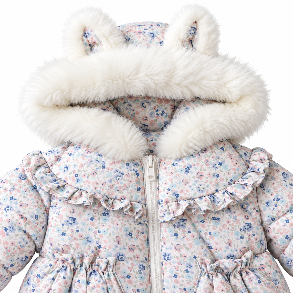 Floral Jacket with Bunny-Ear Fur Hood - Kids Story 8800