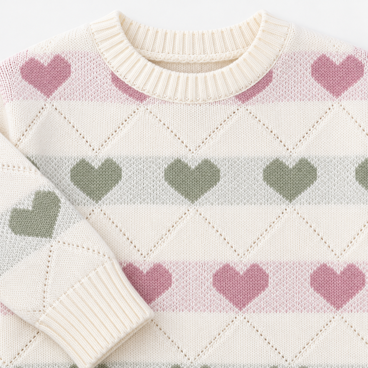 Girls Knitted Sweatshirt - Heart Pattern