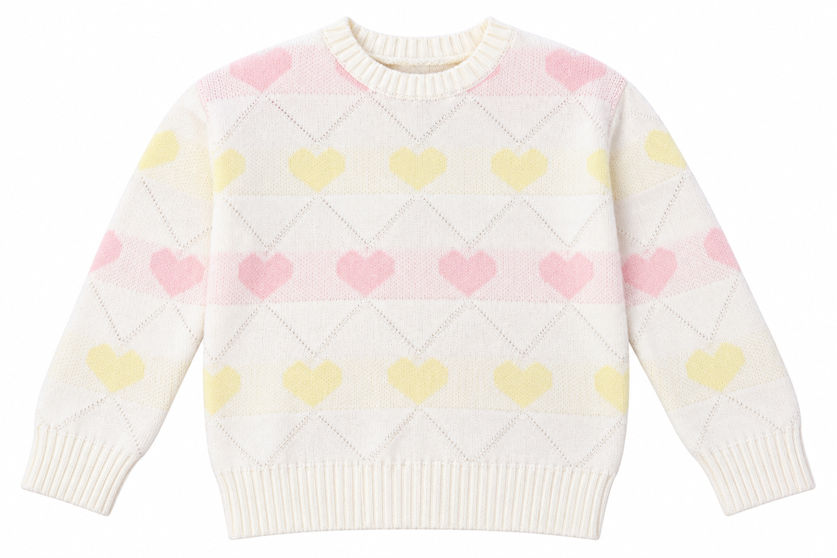 Girls Knitted Sweatshirt - Heart Pattern