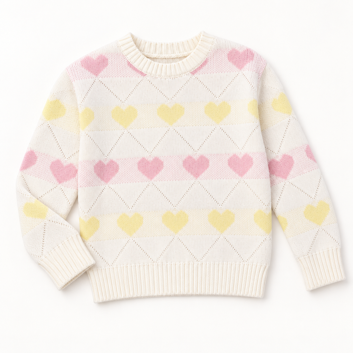 Girls Knitted Sweatshirt - Heart Pattern