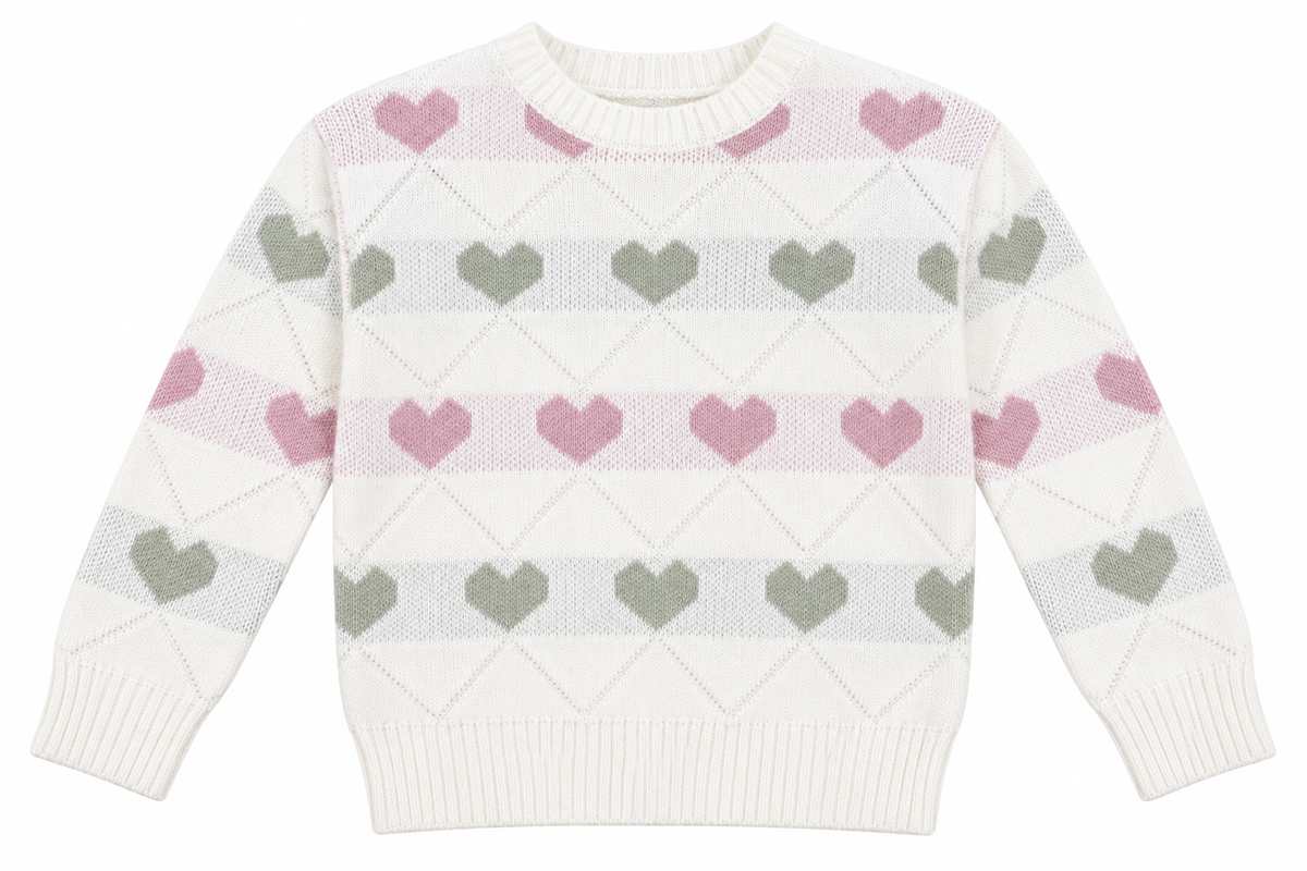 Girls Knitted Sweatshirt - Heart Pattern