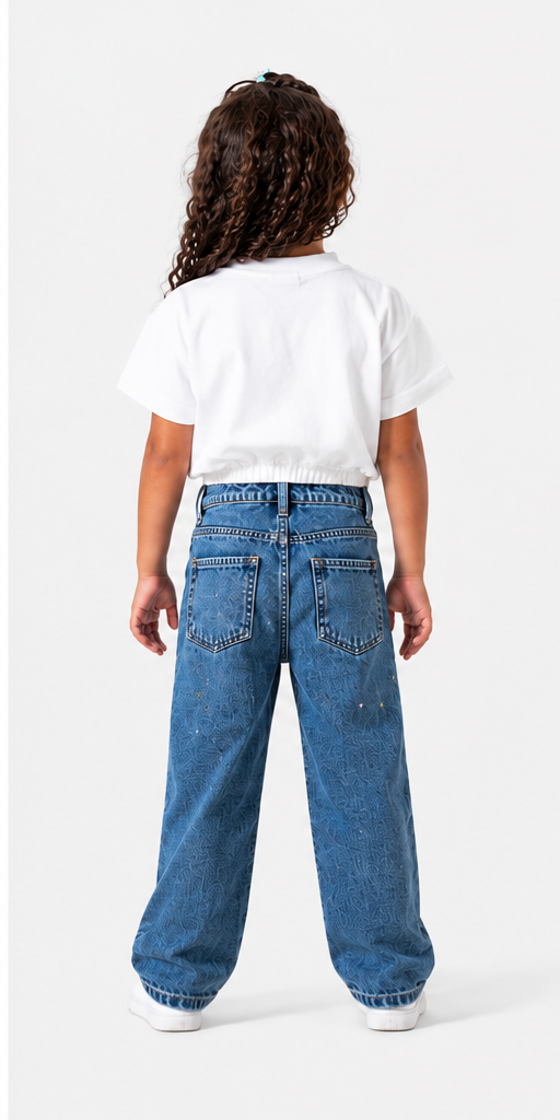 Girls Star Detail Relaxed Fit Denim Jeans