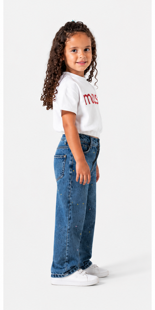 Girls Star Detail Relaxed Fit Denim Jeans