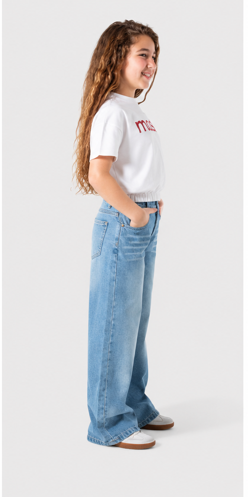 Girls Wide-Leg Light Wash Denim Jeans