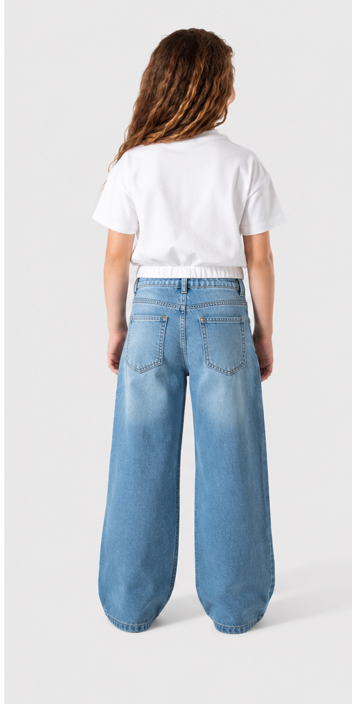 Girls Wide-Leg Light Wash Denim Jeans