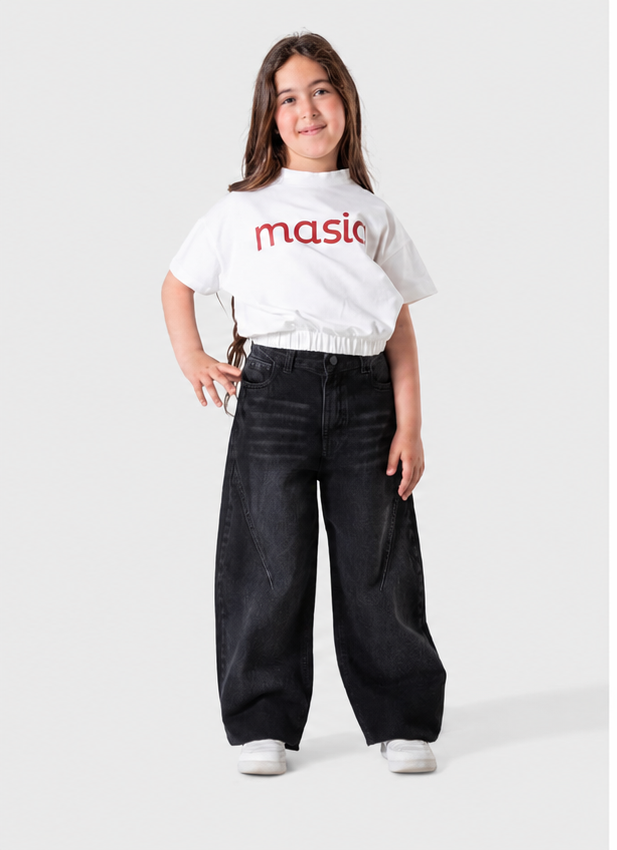 Girls Black Wide-Leg Fashion Denim Jeans