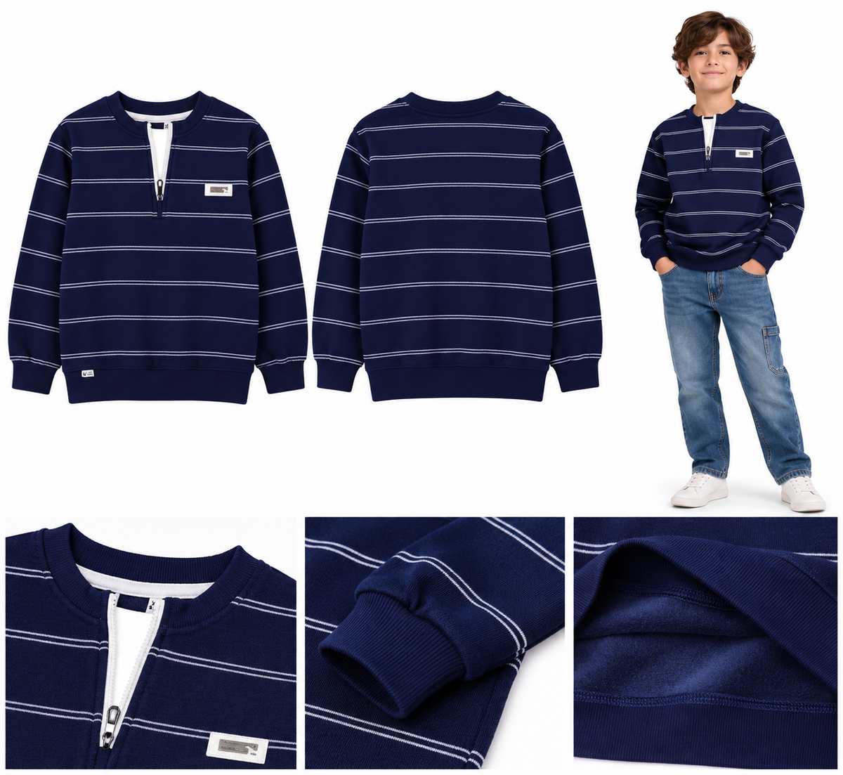 Kids Striped Half-Zip Sweatshirt - Kidzo Z1185C