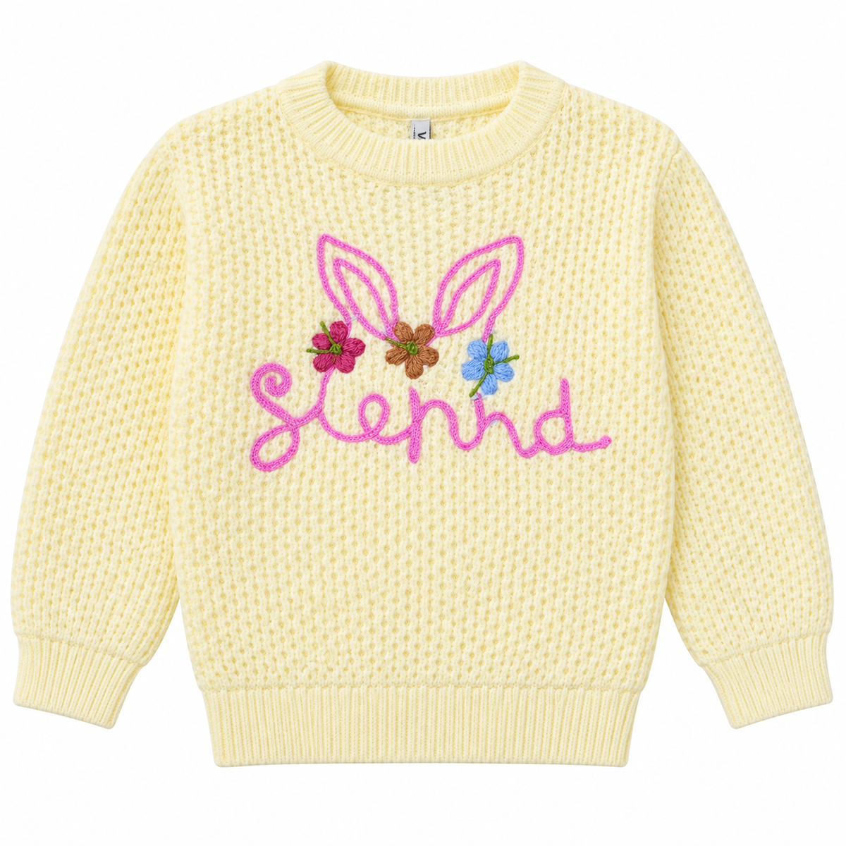 Girls Knitted Sweatshirt - Bunny Ears Embroidery