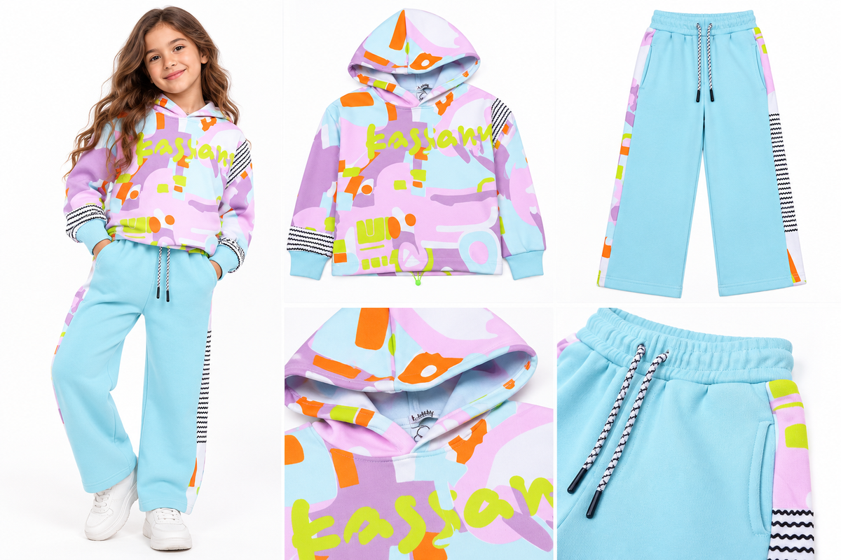 Girls Oversized Fleece Hoodie & Wide-Leg Pants Set WL0112
