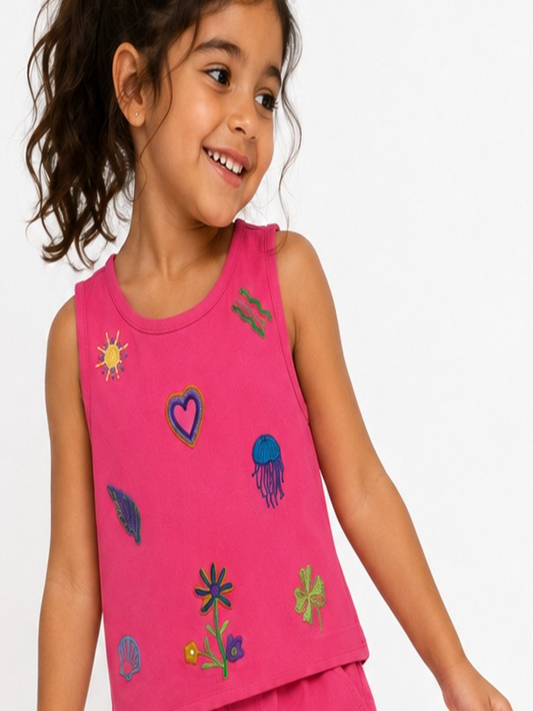 Bright pink sleeveless top and wide-leg pants set
