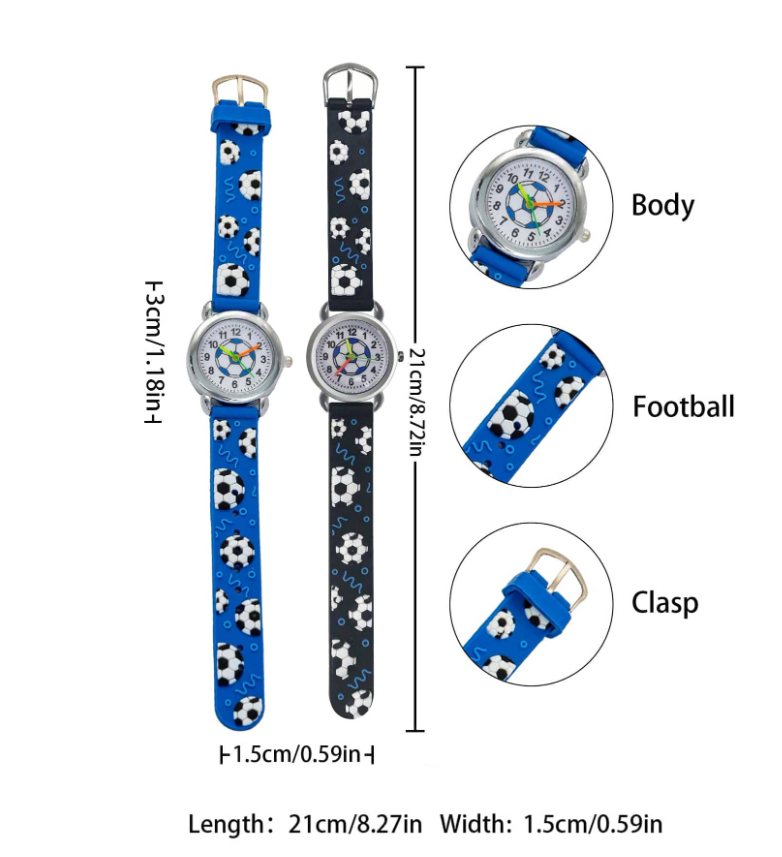 2pcs Sports Football Pattern Quartz Watches - Black & Blue, Suitable For School, Outdoor, Casual