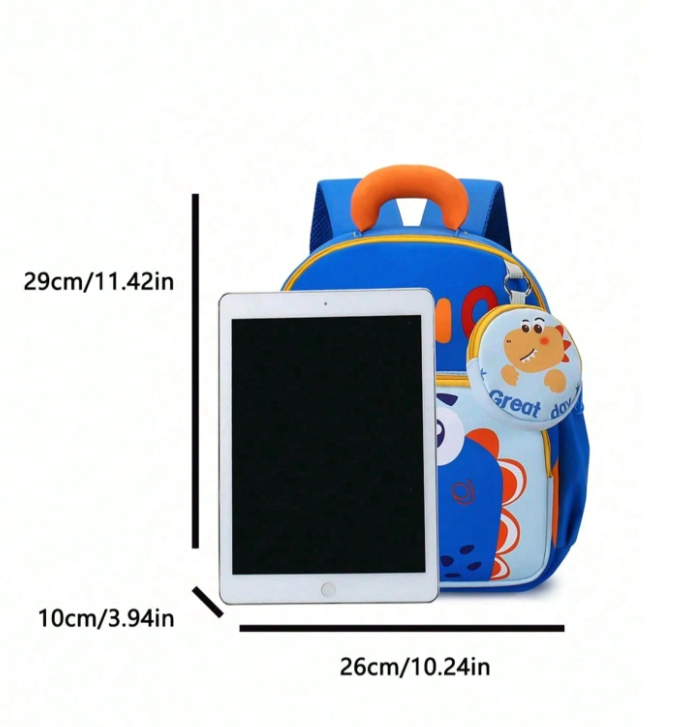Sky Blue Dino Graphic Casual Backpack