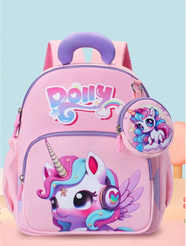 Pink Unicorn Graphic Casual Backpack