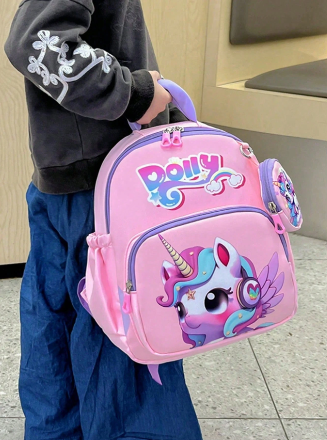 Pink Unicorn Graphic Casual Backpack