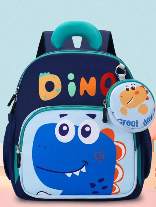 Dark Blue Dino Graphic Casual Backpack