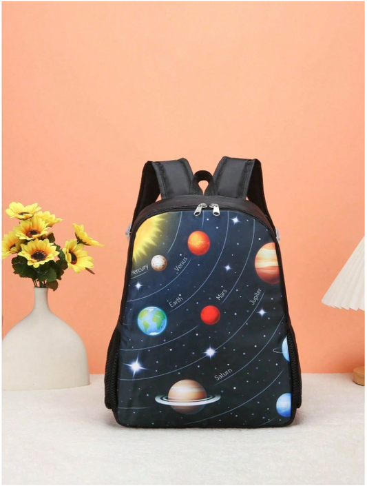 Space Black  Black Large Graphic Casual Backpack