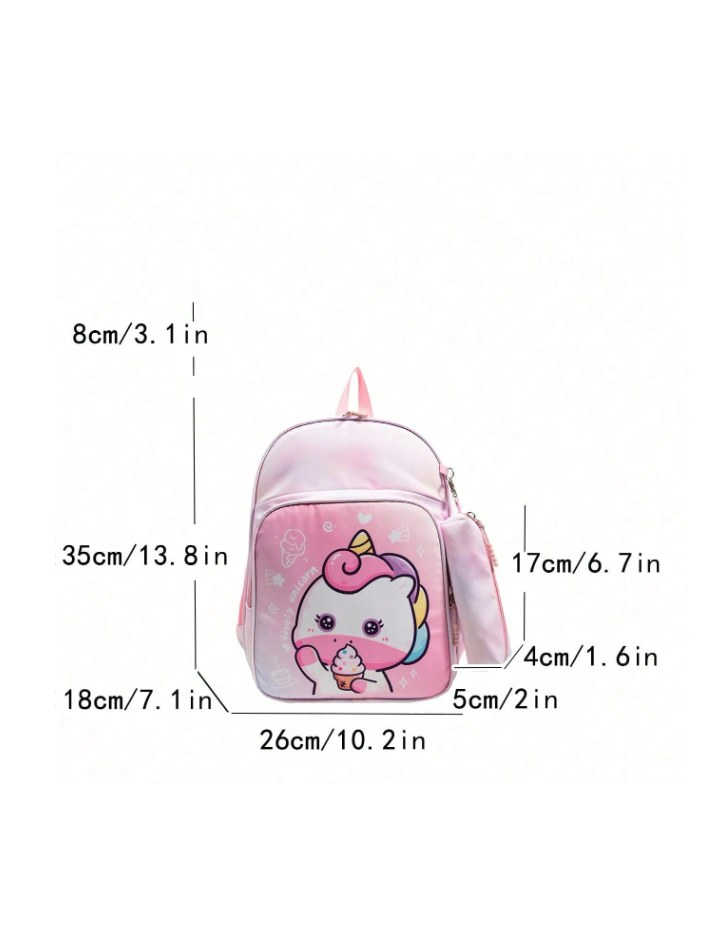 Cartoon Mermaid & Unicorn Print Backpack For Kids And Teens, School Bag With Pencil Case