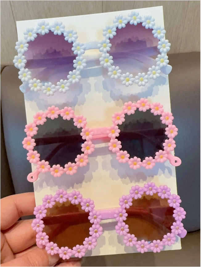 3pcs/Set Cute Fashion Colorful Floral Pattern Kids Eyewear Set For Boys And Girls, Card Display Only, Shipping Not Included