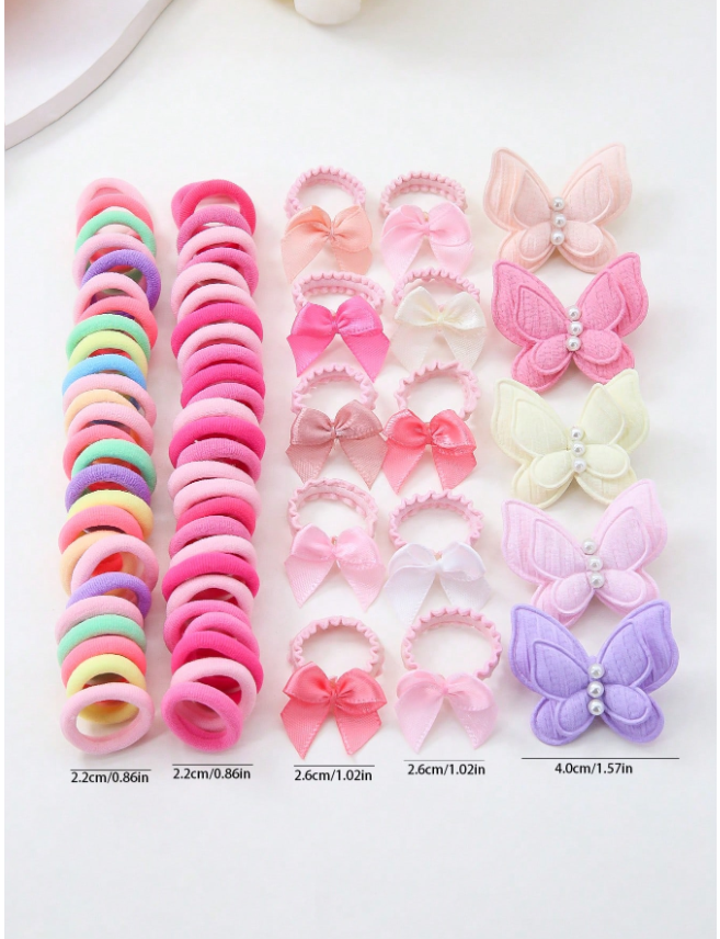 115pcs/Set Pink Hair Accessories For Girls, Ribbon Bow Scrunchies, Faux Pearl Butterfly Hair Clips, Simple Hair Ties, Towel Scrunchies, Everyday Use