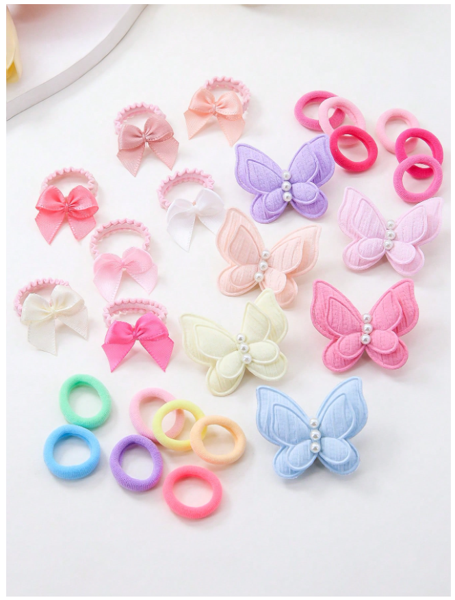 115pcs/Set Pink Hair Accessories For Girls, Ribbon Bow Scrunchies, Faux Pearl Butterfly Hair Clips, Simple Hair Ties, Towel Scrunchies, Everyday Use