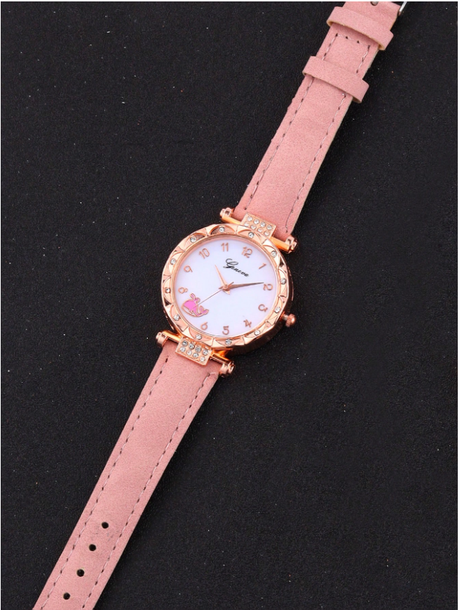5pcs/Set Pink Whale Design Girls Quartz Watch, Butterfly Pendant Necklace, Bracelet And Earring Set, Best Gift Choice