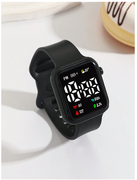 1pc Battery Operated Electronic Watch, Elegant Dial, LED Digital Display, TPU Soft Breathable Strap, Suitable For Students, Children, Sports, Outdoor, Gifts, Festivals
