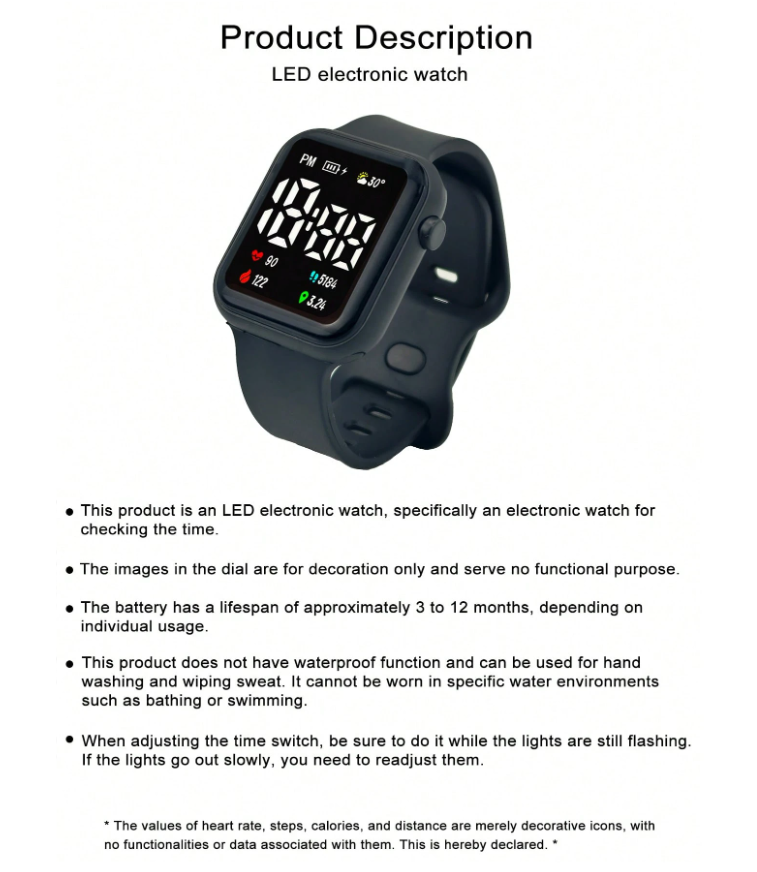 1pc Battery Operated Electronic Watch, Elegant Dial, LED Digital Display, TPU Soft Breathable Strap, Suitable For Students, Children, Sports, Outdoor, Gifts, Festivals