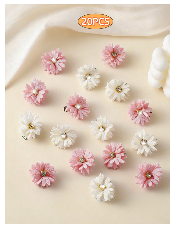20pcs 3D Daisy Rhinestone Hair Clips, Cute Hair Accessories Suitable For Daily Wear By Girls