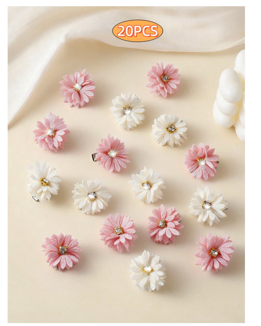 20pcs 3D Daisy Rhinestone Hair Clips, Cute Hair Accessories Suitable For Daily Wear By Girls
