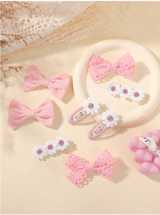 8pcs Cute Bowknot Hair Clips, Holiday Party Girl Ponytail Clips, Travel Style Hair Accessories For Girl