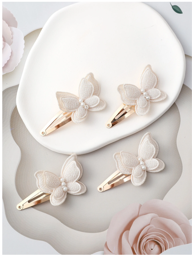 4pcs Pearl Butterfly Hair Clips, 3D Side Bangs Clips, French Elegant Hair Accessories, Versatile Photo Props
