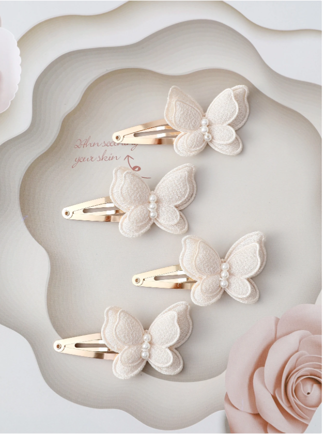 4pcs Pearl Butterfly Hair Clips, 3D Side Bangs Clips, French Elegant Hair Accessories, Versatile Photo Props