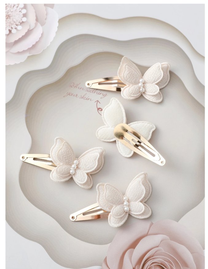 4pcs Pearl Butterfly Hair Clips, 3D Side Bangs Clips, French Elegant Hair Accessories, Versatile Photo Props