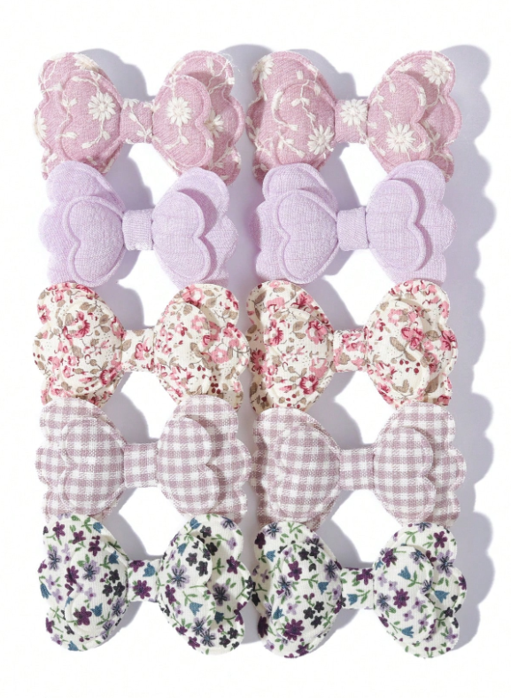10pcs/Set Colorful Floral Print Grid Bow Hair Clips, Fashion Hair Accessory Set