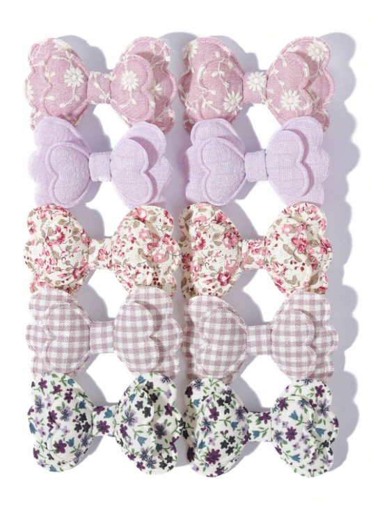 10pcs/Set Colorful Floral Print Grid Bow Hair Clips, Fashion Hair Accessory Set