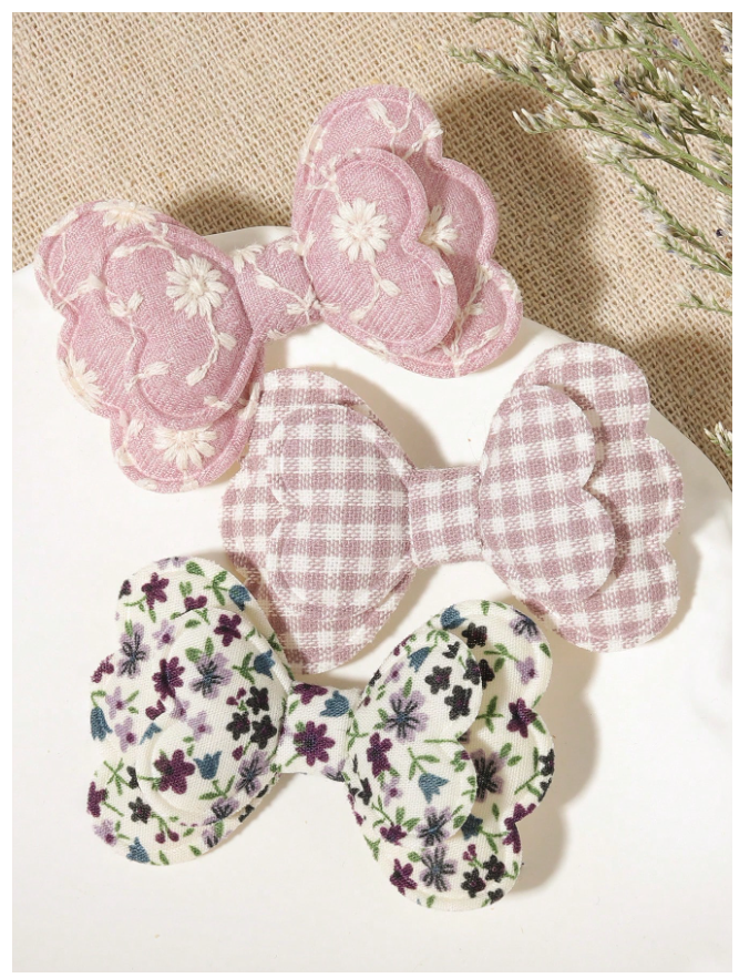 10pcs/Set Colorful Floral Print Grid Bow Hair Clips, Fashion Hair Accessory Set