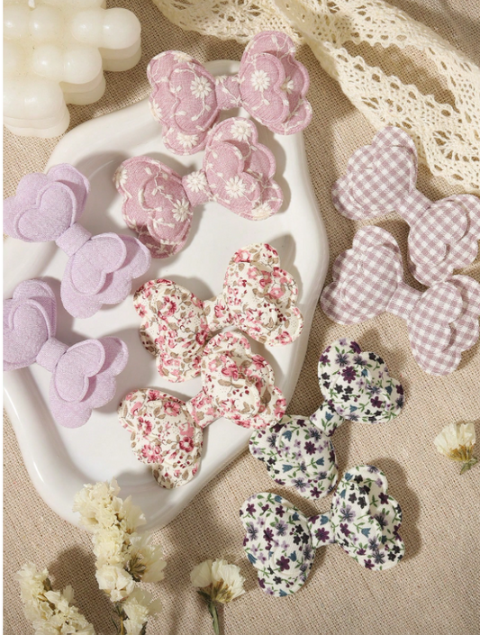 10pcs/Set Colorful Floral Print Grid Bow Hair Clips, Fashion Hair Accessory Set