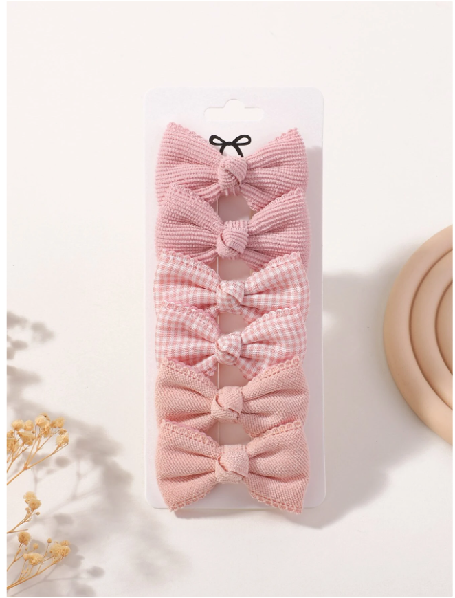 6pcs/Pack Cute Pink Girls Bowknot Hair Clips, Soft And Comfortable Hair Accessories