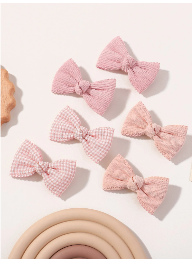 6pcs/Pack Cute Pink Girls Bowknot Hair Clips, Soft And Comfortable Hair Accessories