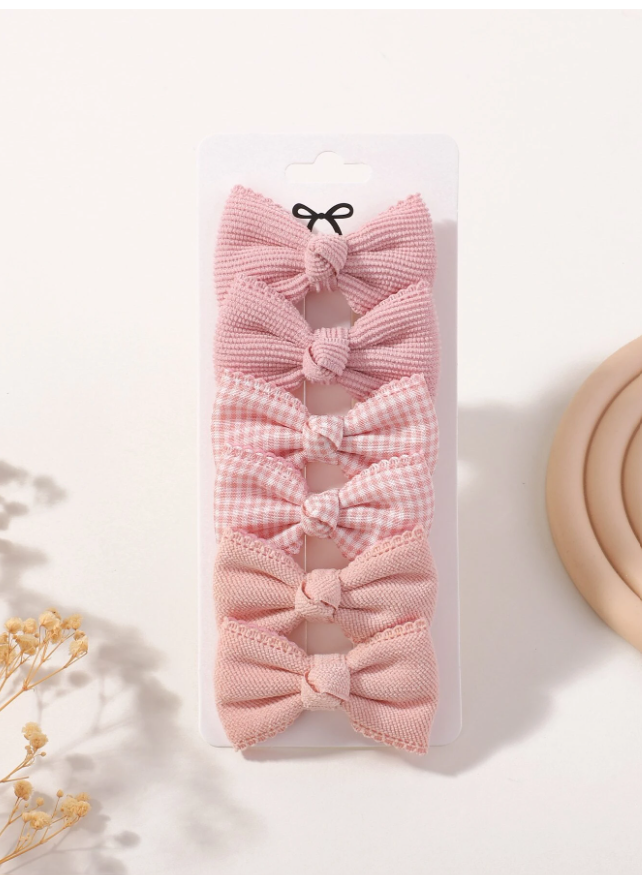 6pcs/Pack Cute Pink Girls Bowknot Hair Clips, Soft And Comfortable Hair Accessories