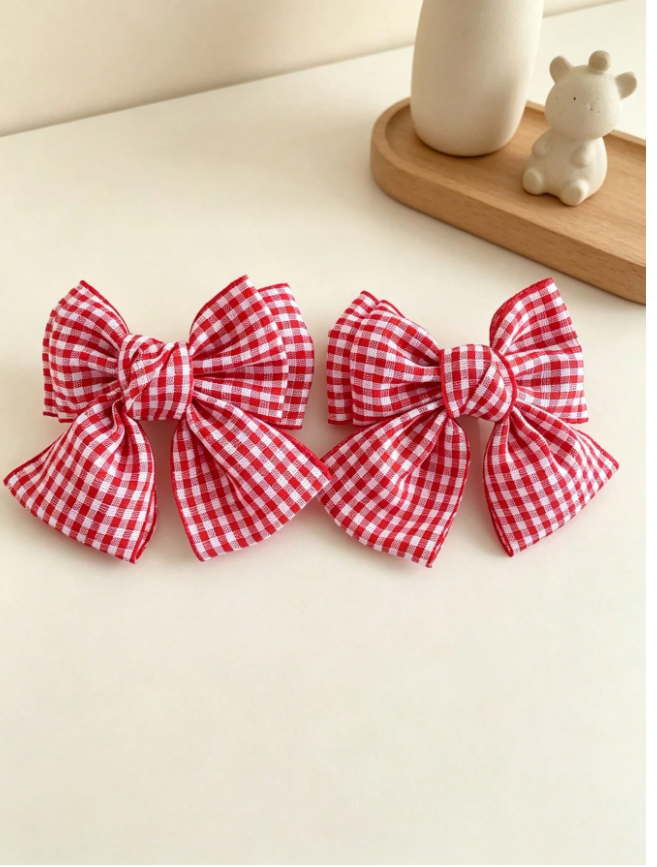 2pcs Girls Simple Versatile Dual-Color Plaid Bow Ponytail Braided Hair Clip With Fringe Bangs, Suitable For Daily Wear And Back To School Season