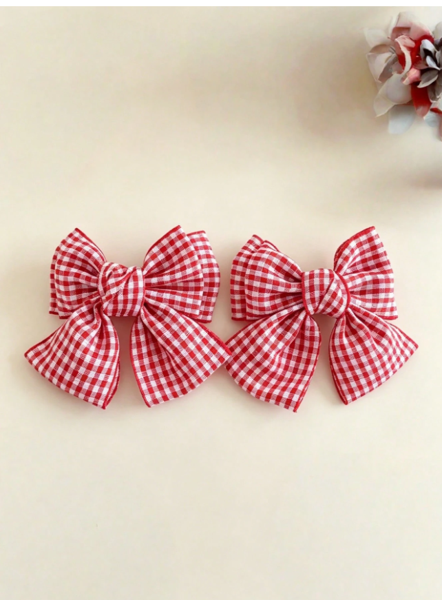2pcs Girls Simple Versatile Dual-Color Plaid Bow Ponytail Braided Hair Clip With Fringe Bangs, Suitable For Daily Wear And Back To School Season