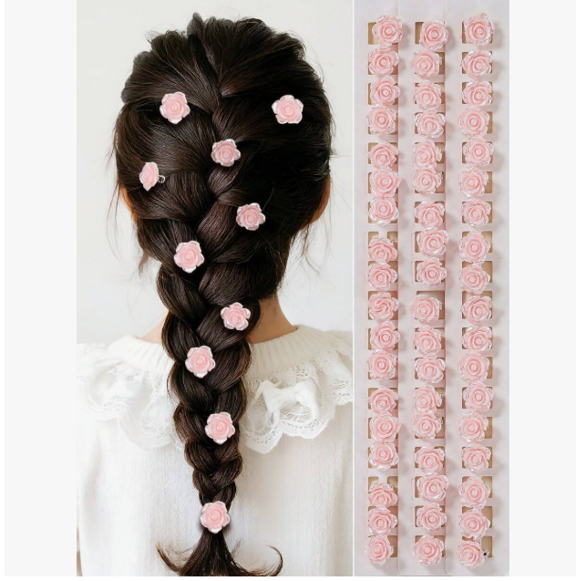 10pcs/Set Girls Pink Rose Flower Velvet Hair Clips, Cute European And American Style Bangs Clips, Bridal Wedding Hair Accessories