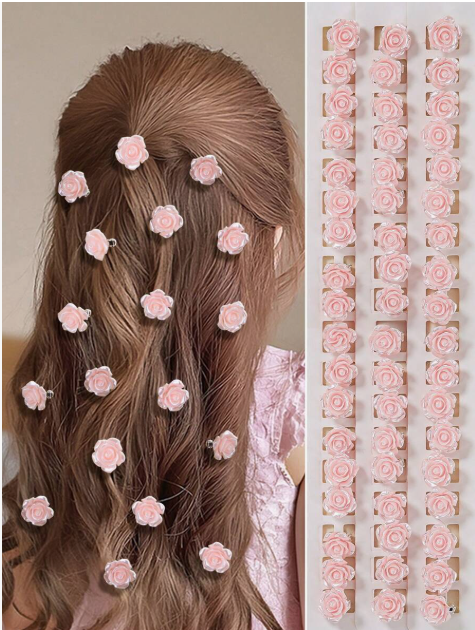 10pcs/Set Girls Pink Rose Flower Velvet Hair Clips, Cute European And American Style Bangs Clips, Bridal Wedding Hair Accessories
