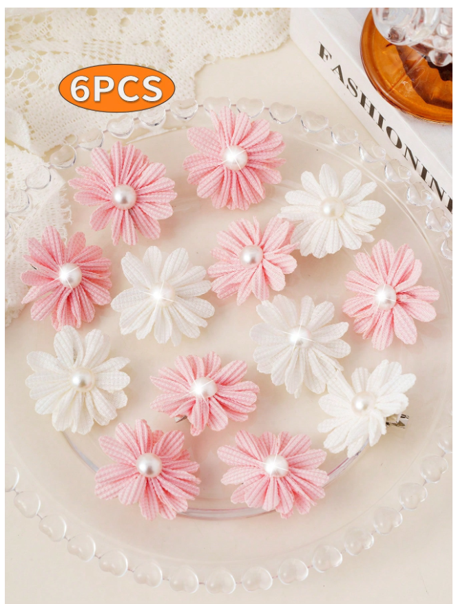 6PCS Daisy Pearl Hair Clips Side Clips, Cute Hair Clips, Suitable For Girls Party, Performance And Daily Wear.