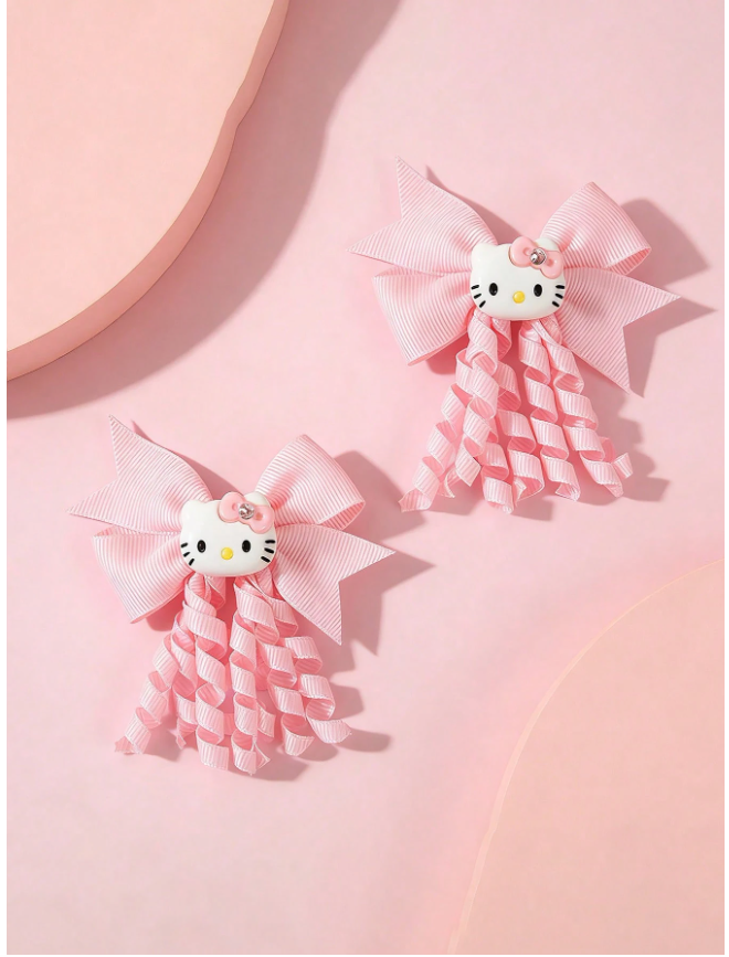 SANRIO 2pcs Bowknot Hair Clips, Cartoon Hair Accessories For Girls, Fashionable Daily Wear Hairpins, Birthday Party Hair Decorations