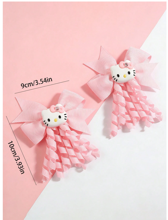 SANRIO 2pcs Bowknot Hair Clips, Cartoon Hair Accessories For Girls, Fashionable Daily Wear Hairpins, Birthday Party Hair Decorations