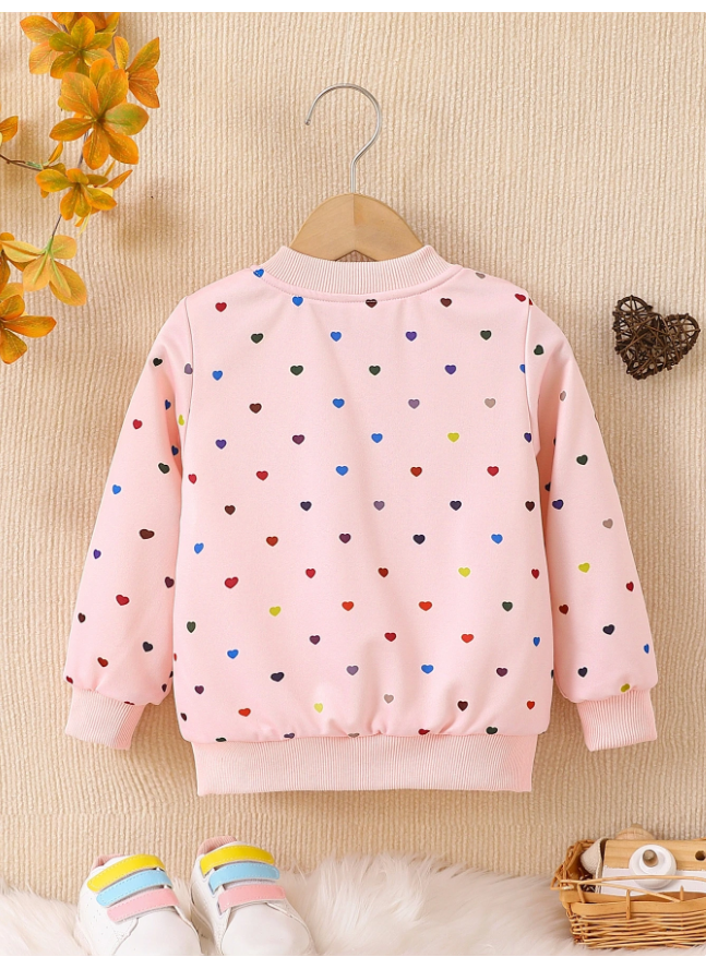 Young Girl Heart Print Bomber Jacket