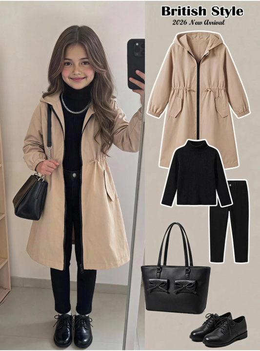 Young Girl Young Girl Casual Hooded Pocket Mid-Length Parka Autumn Jacket